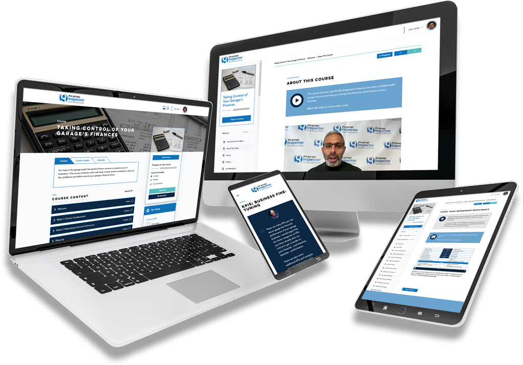 The Garage Inspector Academy on desktop, laptop, tablet and phone